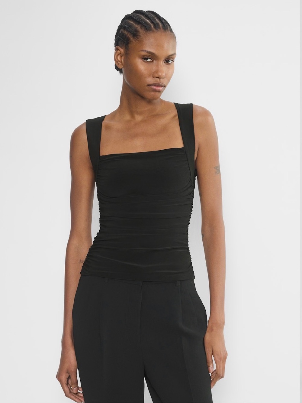Aritzia Babaton Women’s Black Stencil Square-Neck Ruched Top Sz M